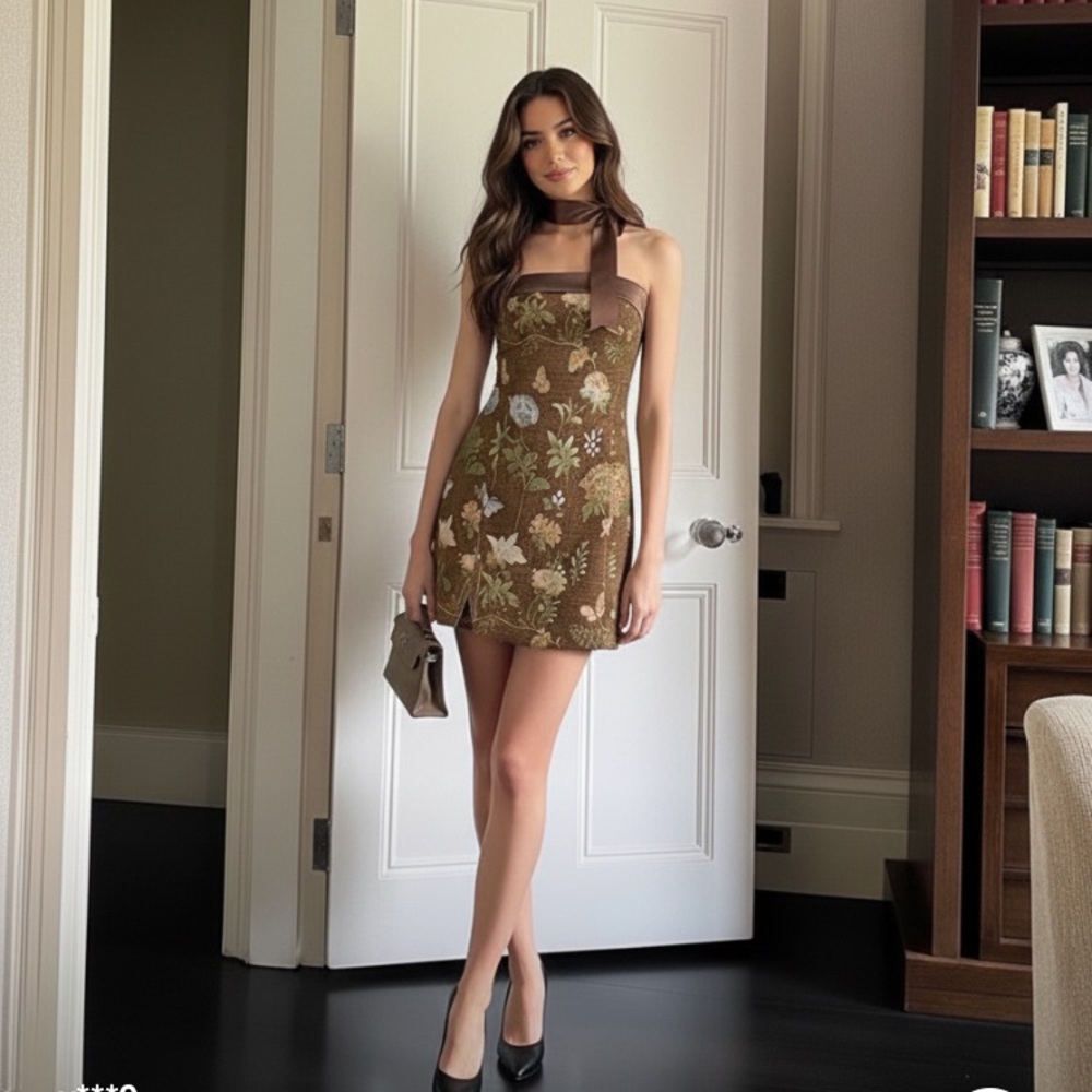 Cider Brown Floral Mini Dress
